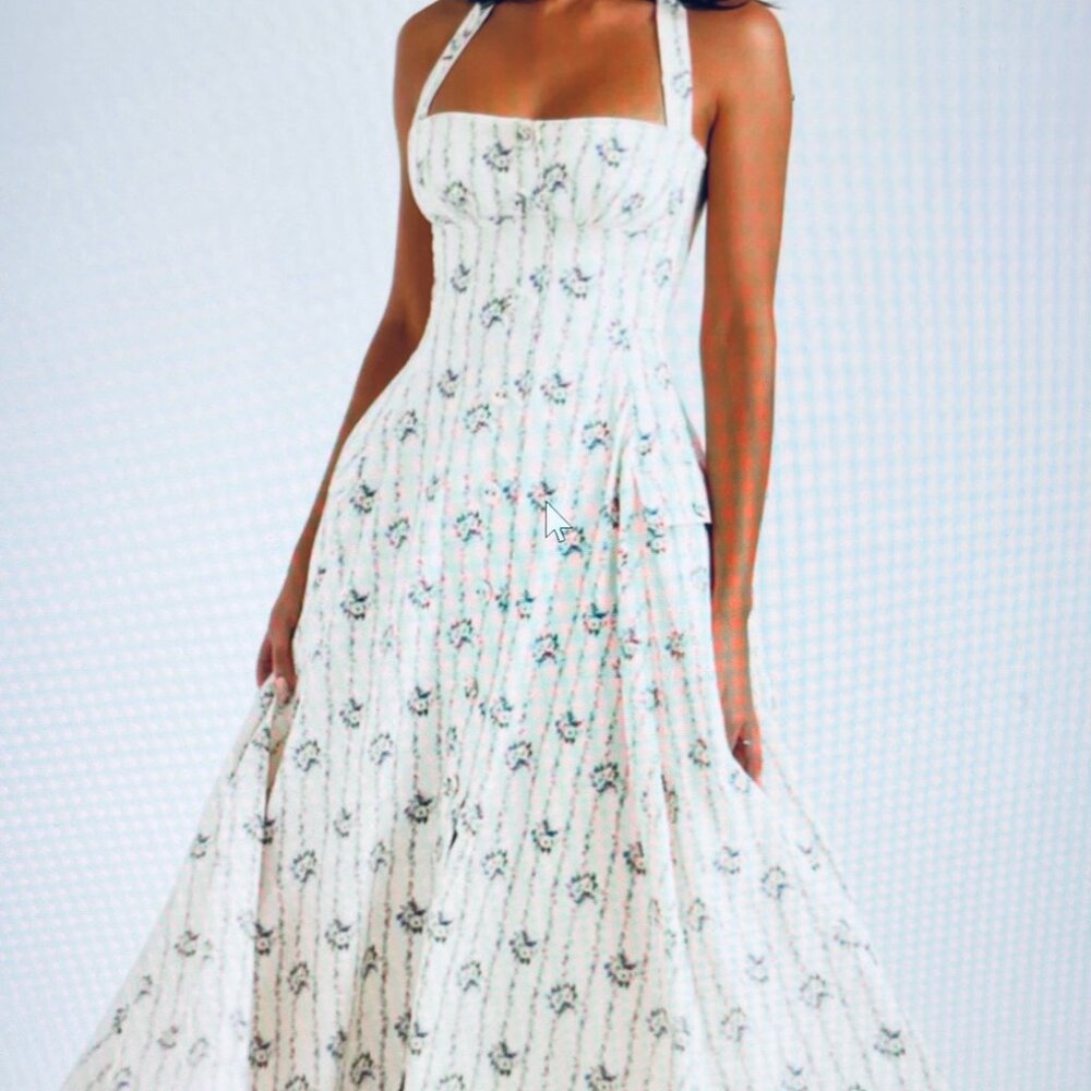 FOR LOVE BELL IVORY / BLUE FLOWERED SUNDRESS SIZE SMALL- TAGS ON